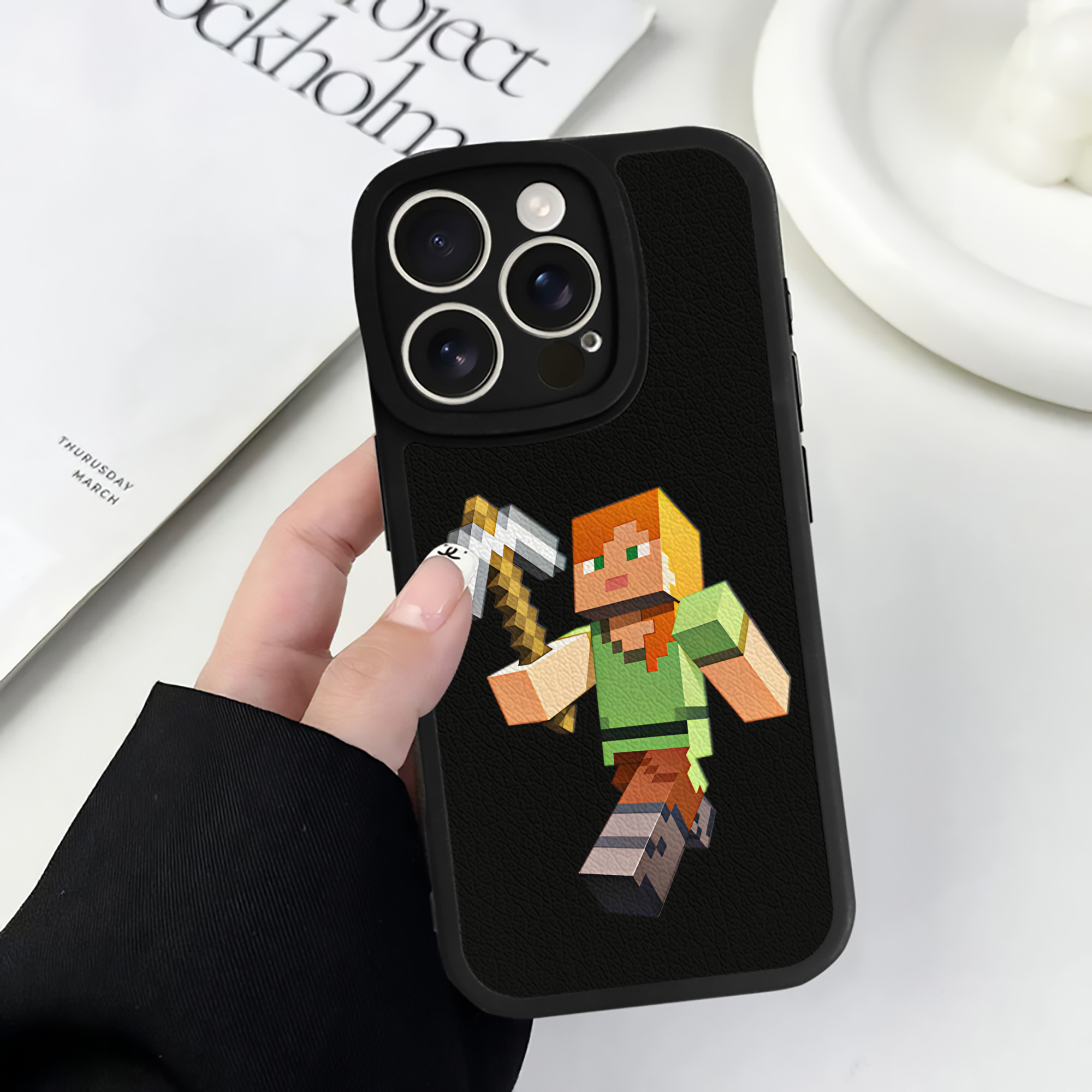 （画像用） マインクラフト ブロックの世界 Minecraft MC Block world 【iPhone 16シリーズ対応】シリコンスマホケース（レザー調） 材質：シリコン